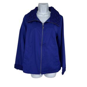 Susan Graver Womens Puckered Collar Royal Blue Full-Zip Jacket Size M